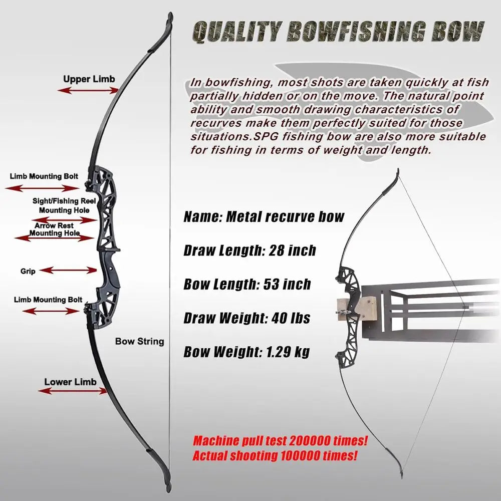 40 LB Recurve Bow Set with Durable Fishing and Solid Arrows for Archery and Adult Hunting