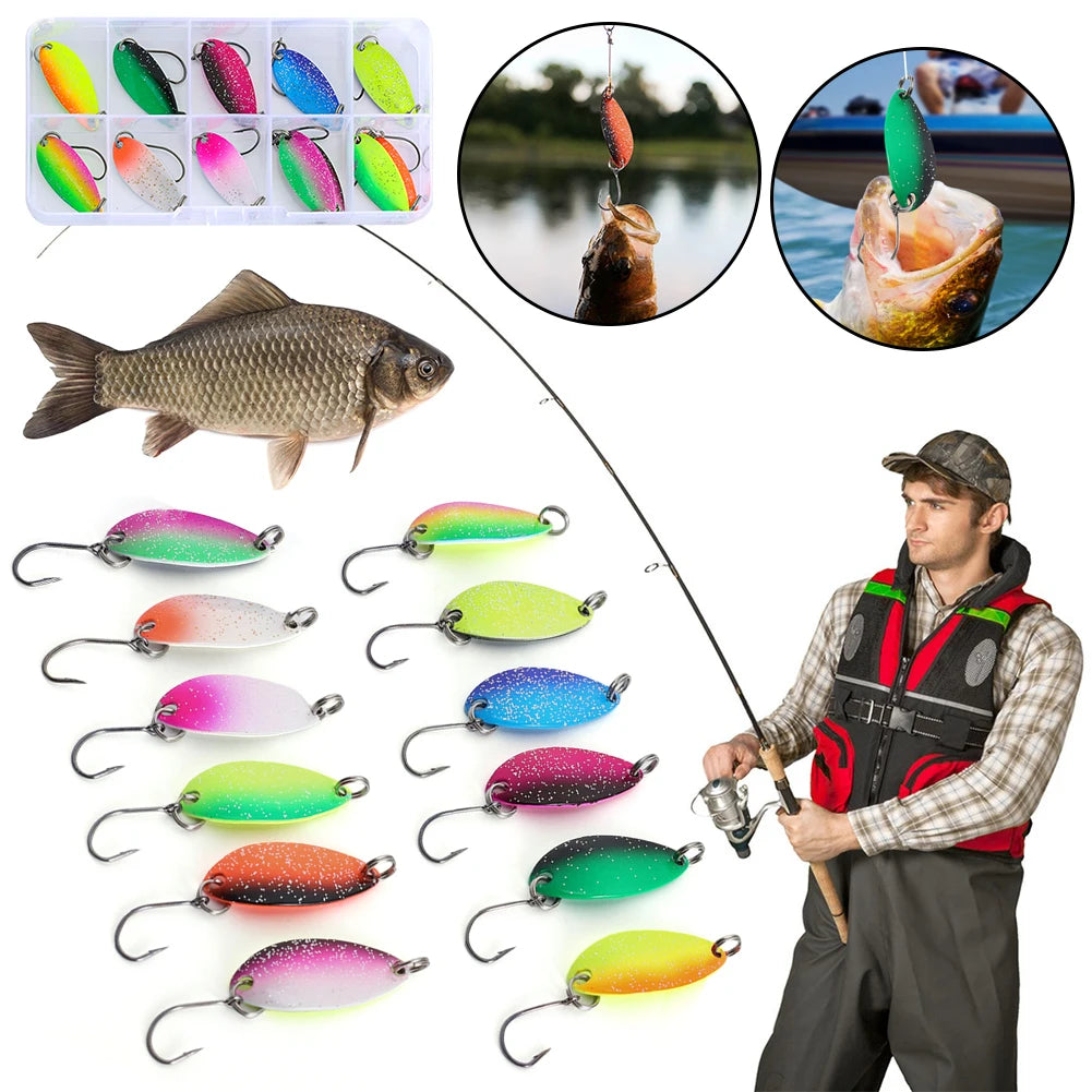 12Pcs Realistic Trout Bait with Single Hook Artificial Trout Spinner Lure Spinner Spoon Fake Trout Bait for Freshwater Saltwater